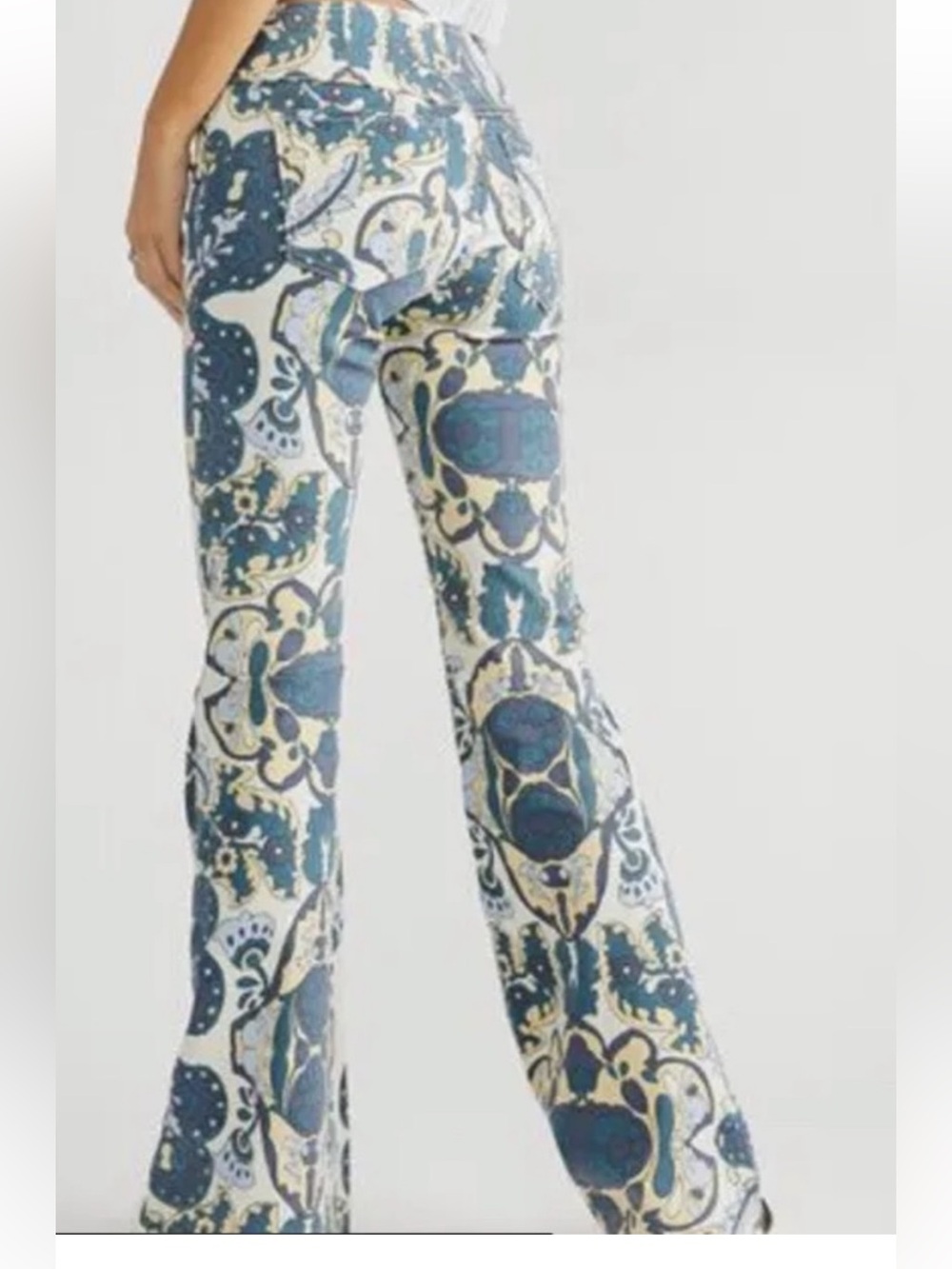 We The Free Blue & Cream Patterned Flare Pants